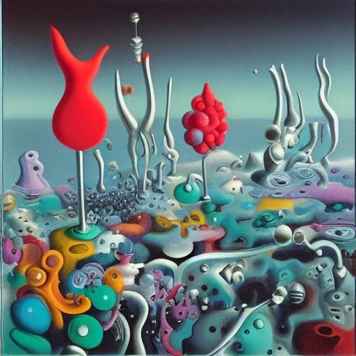 sureal landscape in microcosm with bacteria and viruses by yves tanguy and dr seuss