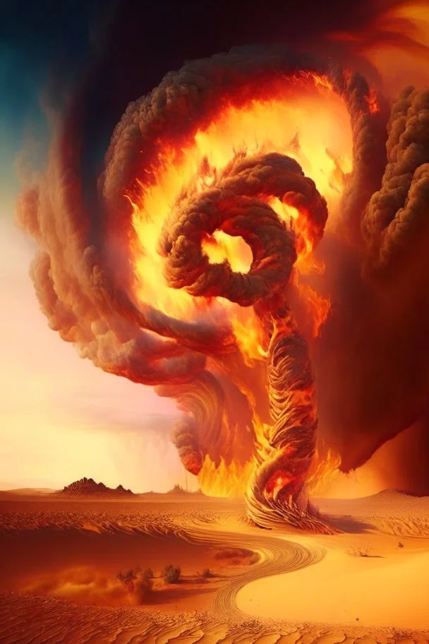 Swirling column of fire chasing Isrealites across the desert