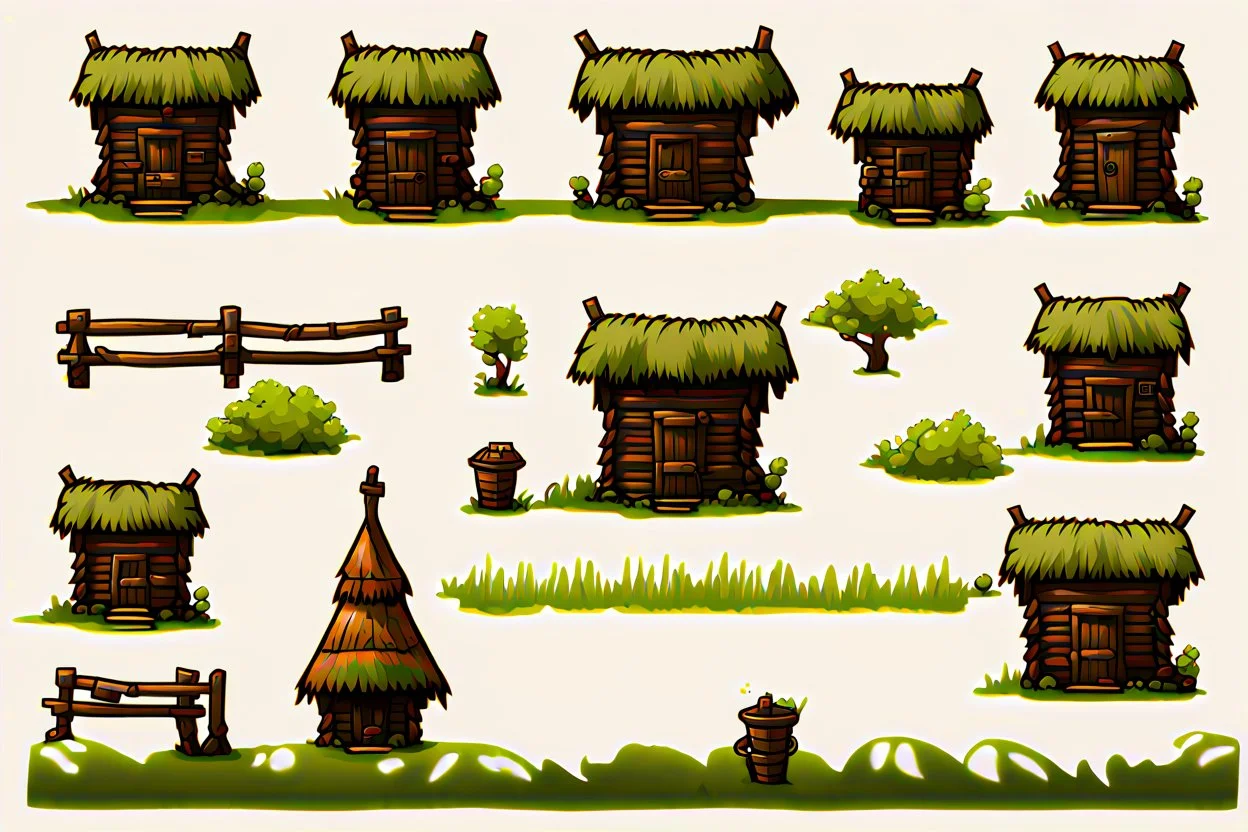 old Russian huts sprite sheet for 2d horizontal platformer