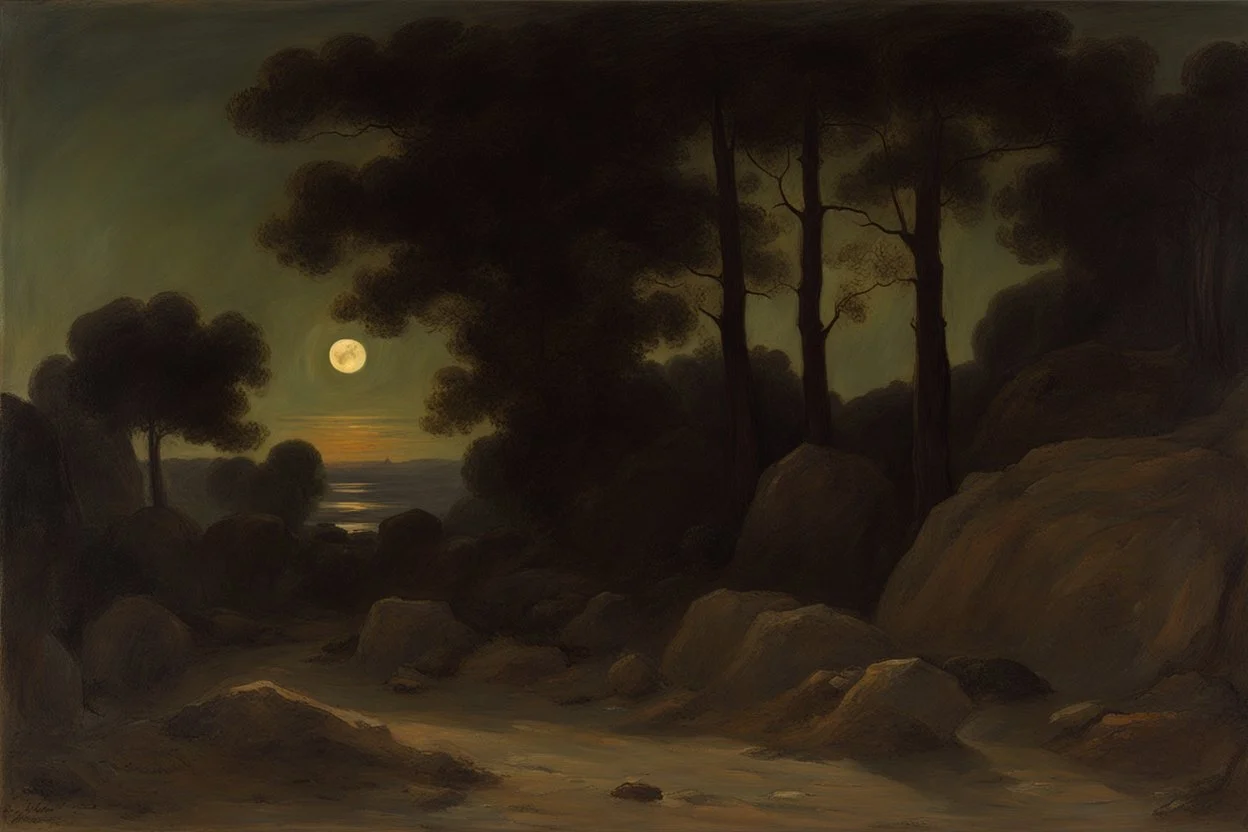 trees, night, rocks, ernest welvaert, and henry luyten impressionism paintings