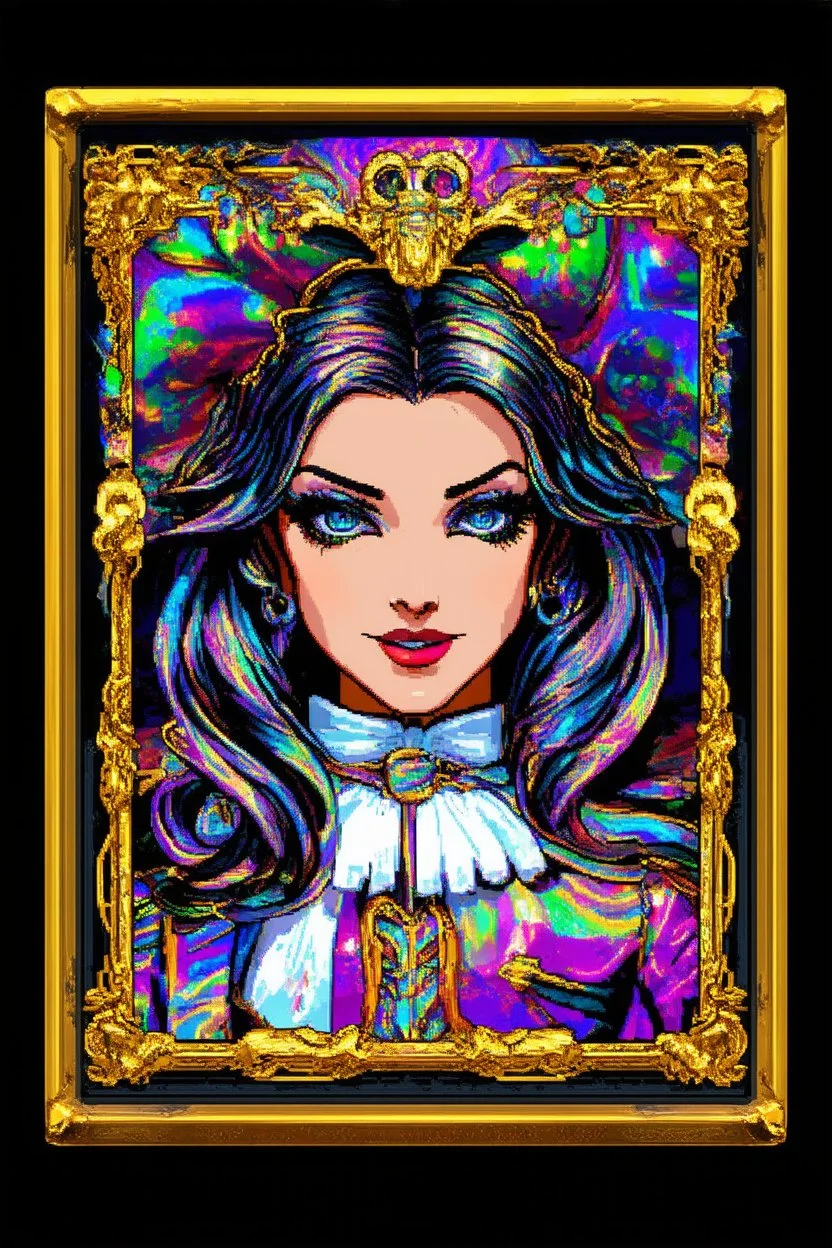 Centered, Ornate, Collectable Trading Card of lisa frank pattern fantasy character portrait of Crisp Digital Art, holiday nutcracker by Aleksi Briclot, T-Shirt Design, Black Background, Detailed Frame, Border, in SNES arcade game, ultra realistic, wide angle, intricate details, retro Nintendo bitmap pixel art, highly detailed by peter mohrbacher, wayne barlowe, , hajime sorayama aaron horkey, gaston bussiere, craig mullins