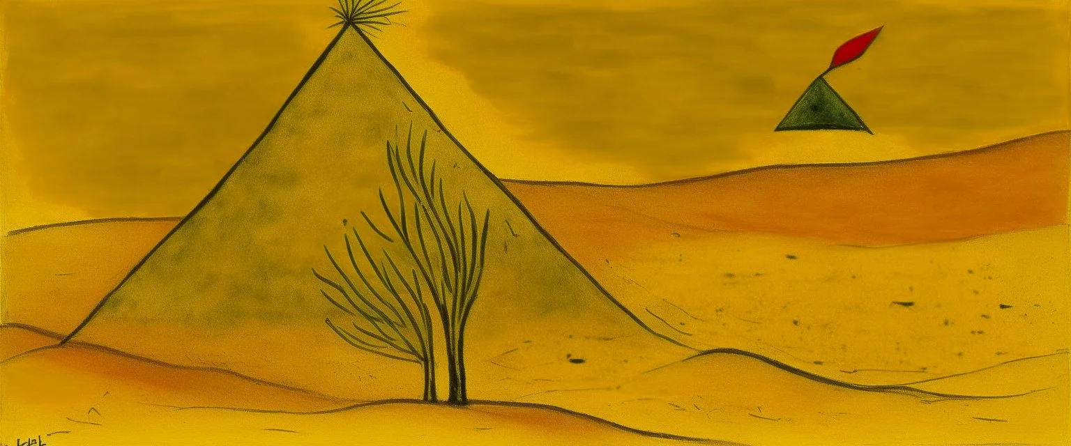 A yellow dune with spewing sand painted by Paul Klee