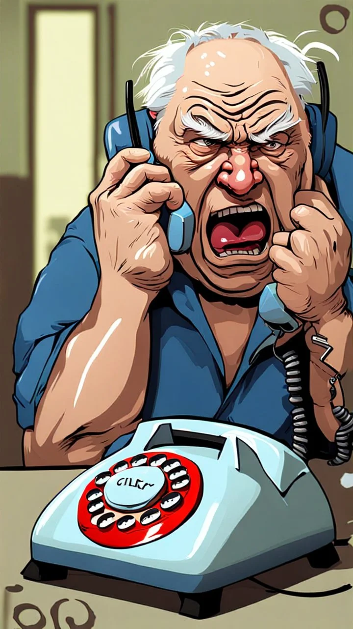 angry fat jibbering old fool yells on the phone