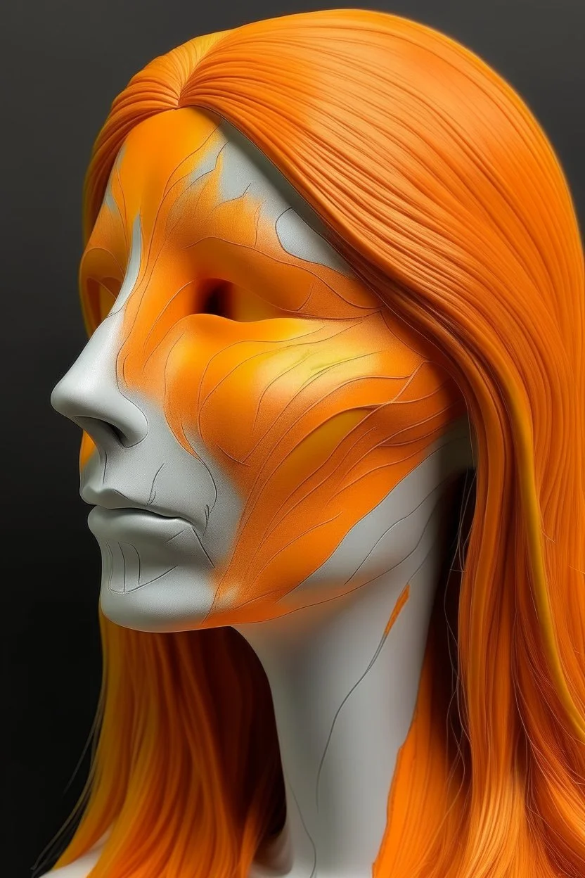 Silver rubber face with rubber effect in all face with orange long rubber effect hair