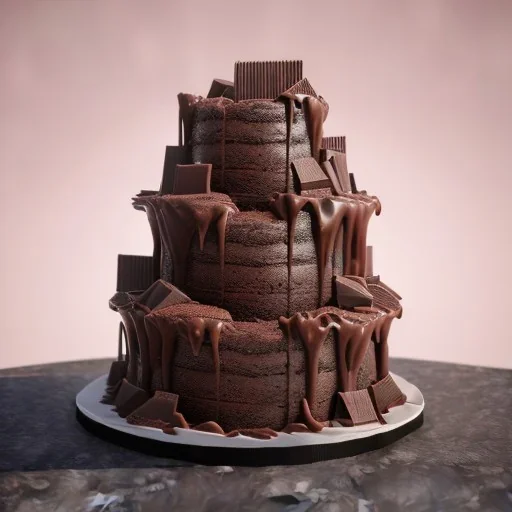 House cake chocolate waterfall made of chocolate is flowing, unreal engine