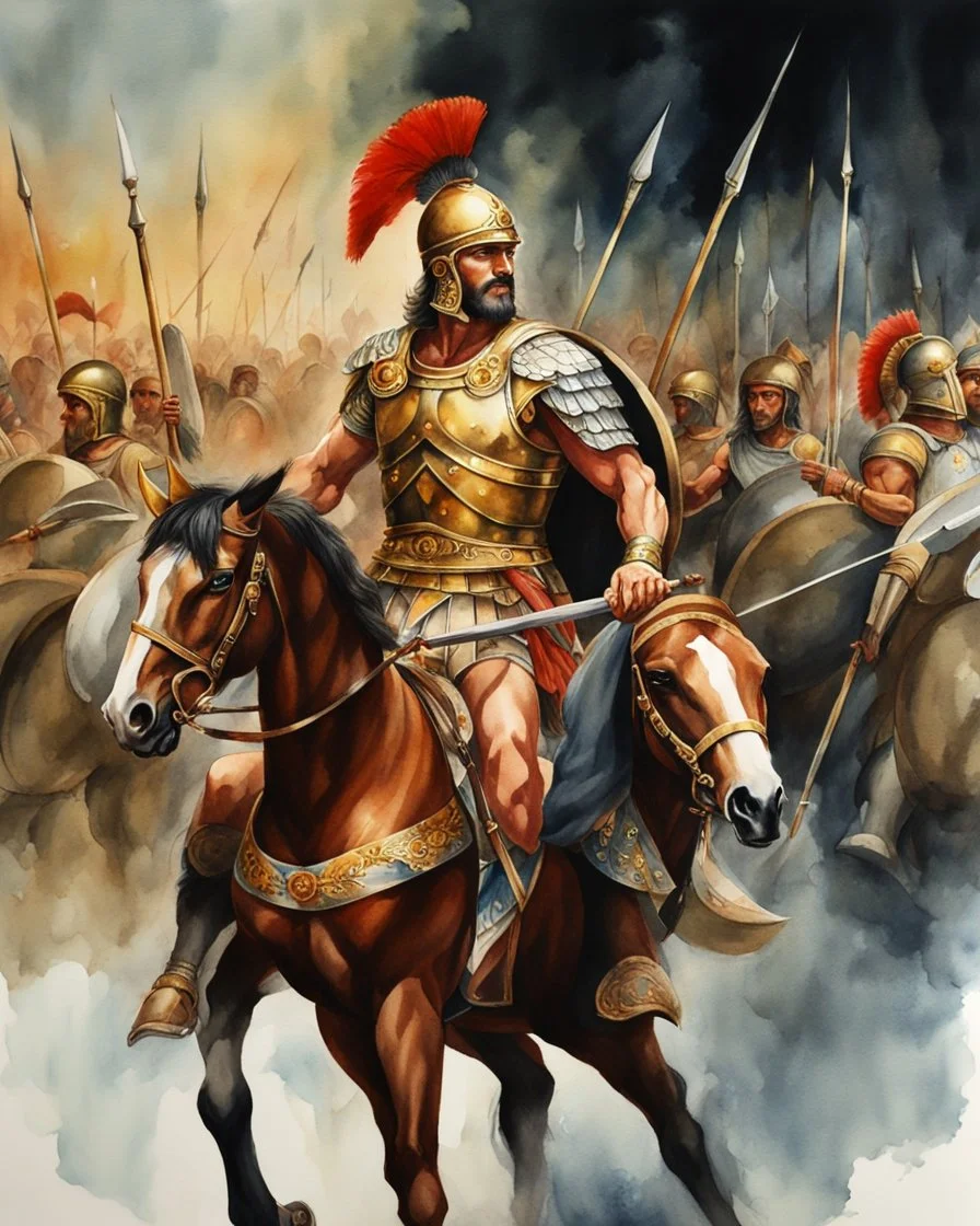 Achilles in the Trojan War, watercolor, ultra quality, hyper detailed, maximalist artwork, 8k