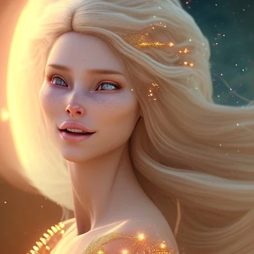 beautiful cosmic woman, long blond hair, nice smiling, magic glamour make up, delicate colors, beautiful glamour galactique dress, ultra sharp focus, 8k, unreal engine 5, extremely sharp detail, light effect, soft light atmosphere of a spaceship, smooth, full of details, face in front, complete vision of face and hair and body