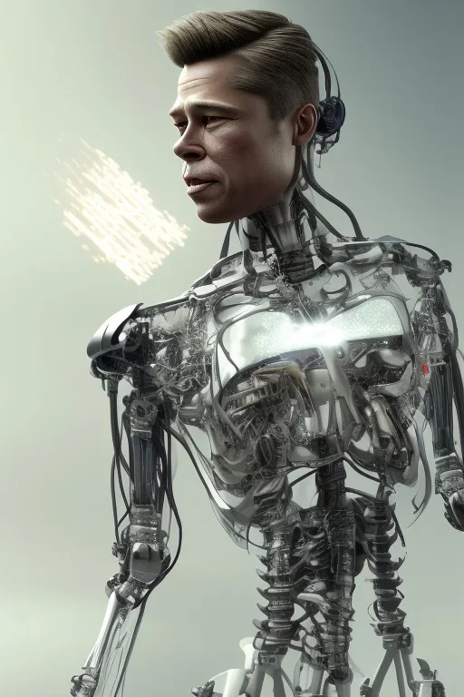 Brad Pitt sorrow terminator robot, dark age, 8k resolution, realistic, intricate, 8k resolution, high-quality, fine-detail, digital art, detailed matte, volumetric lighting, dynamic lighting, photorealistic