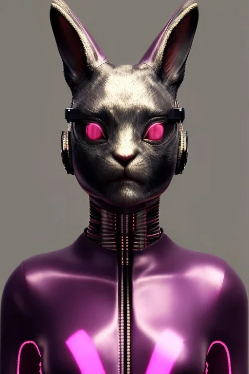 Medium Close Up Portrait, Front image. cyberpunk, rabbit mask, Chinese woman, pink long hair. latex, glossy suit. Pink, black, white, color. Retro futuristic style. Color background, photo studio. Avatar image, highly detailed, concept art, smooth, unreal engine 5, god rays, ray tracing, RTX, lumen lighting, ultra detail, volumetric lighting, 3d, finely drawn, high definition, high resolution.