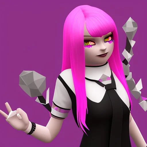 ROBLOX woman character pink hair with horns with white t-shirt and black tie