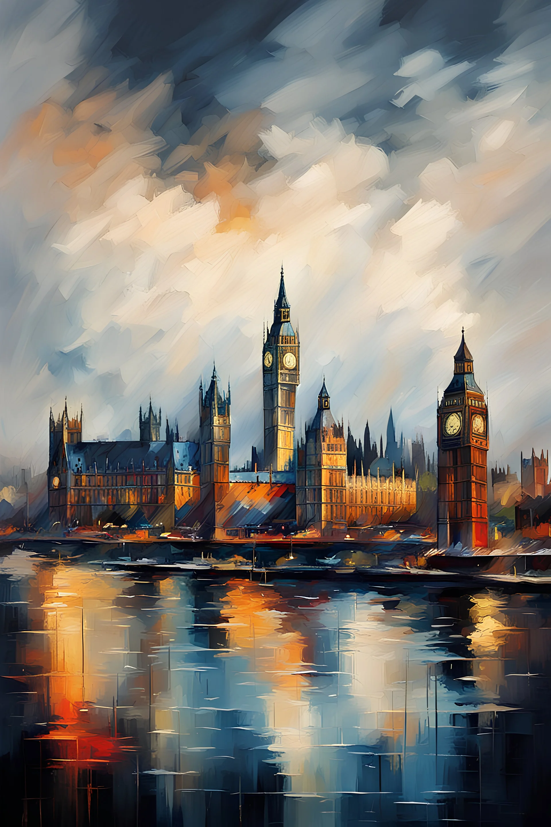 The London skyline oil painting style