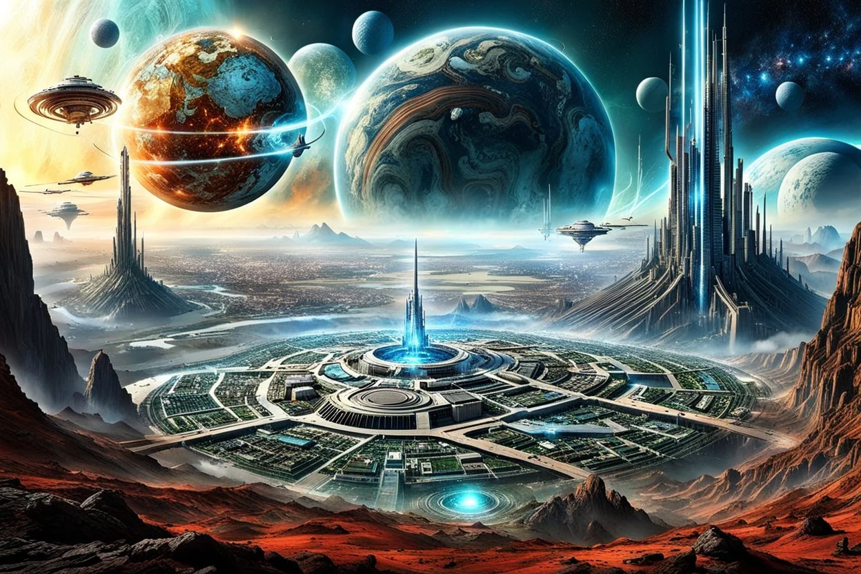 The most amazing scene ever created. Fantasy art, Sci-Fi themes. Technological utopia. Another Planet. Timeless dimensions. Energy radiating everywhere. a Masterpeiece