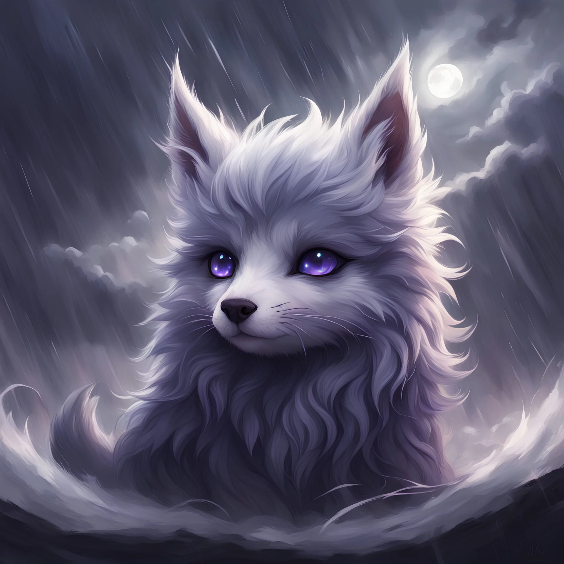 With fur like whispers of twilight's grace in storm art style