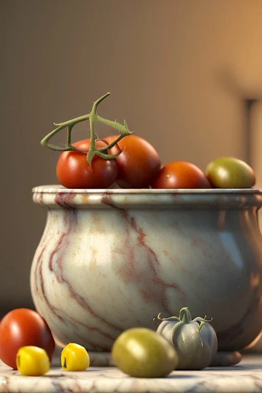 renaissance style still life by Raviolis dish with natural tomato, albahaca, olives, olive oil. moisture, art, natural, ornaments, marble, gold, high kitchen, smooth, gradient color background, unreal engine 5, ray tracing, RTX, lumen lighting, ultra detail, volumetric lighting, 3d.