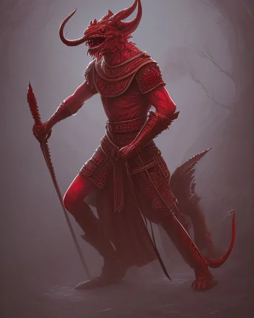 Red Tiefling with demonic broken blood rust sword