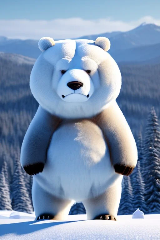 An ice bear wearing a thick winter jacket with a beanie