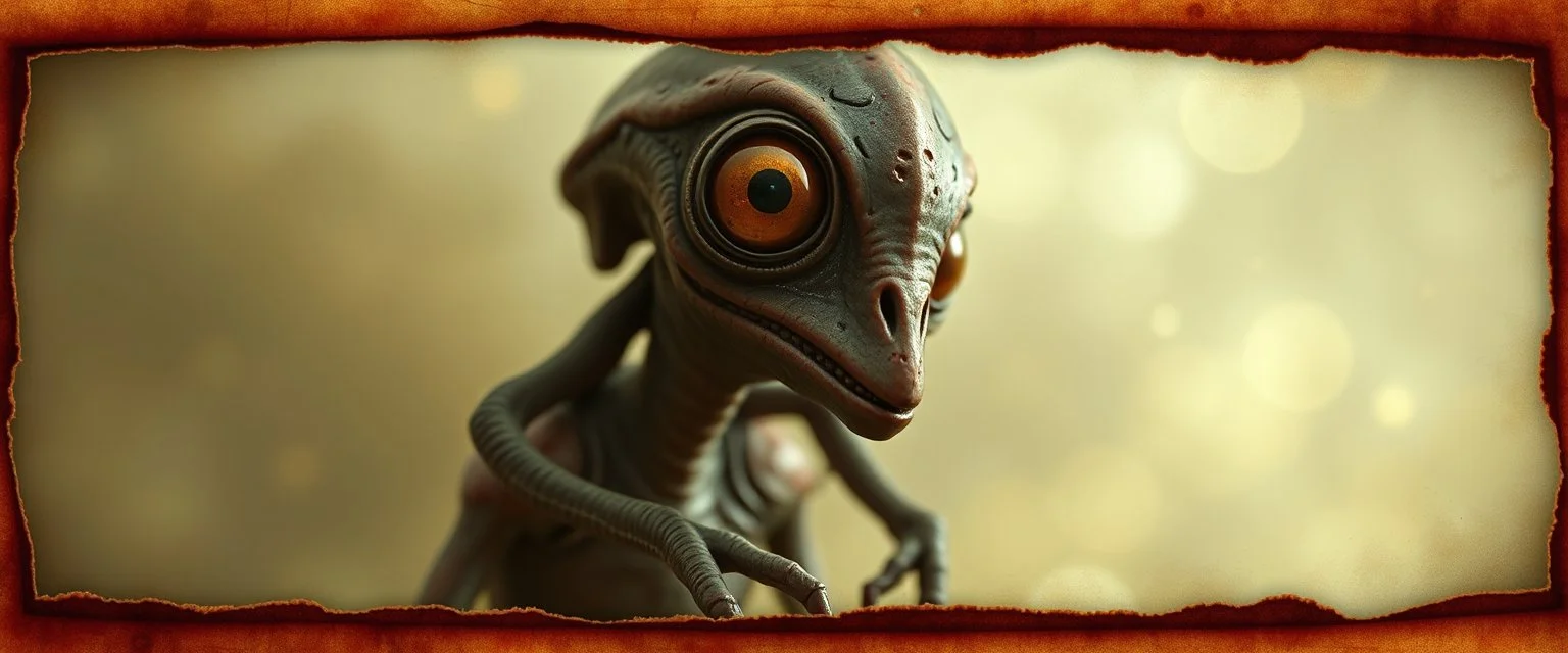 3d airbrush render, magpieelf alien dodo , pinhole cam, airbrush 3d rendering, in the style of Titian and Dali , torn edges on border