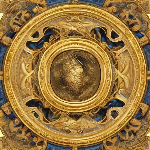 A 4K realist painting of A long ornate gold mirror. The mirror is fractured and broken into 100 symmetrical pieces