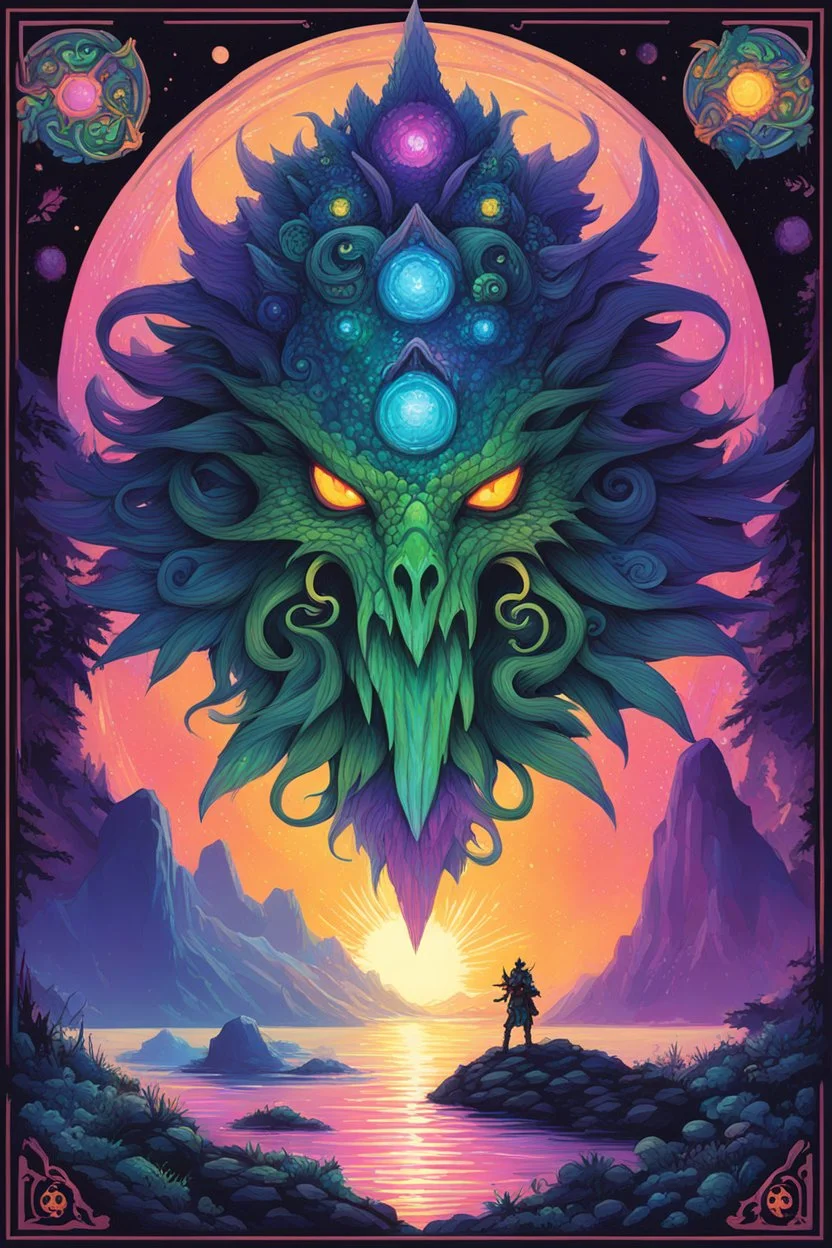 [psychedelic pixel illustration by Jannell Jaquays with Solstice colour palette] AD&D rulebook cover Fiend folio