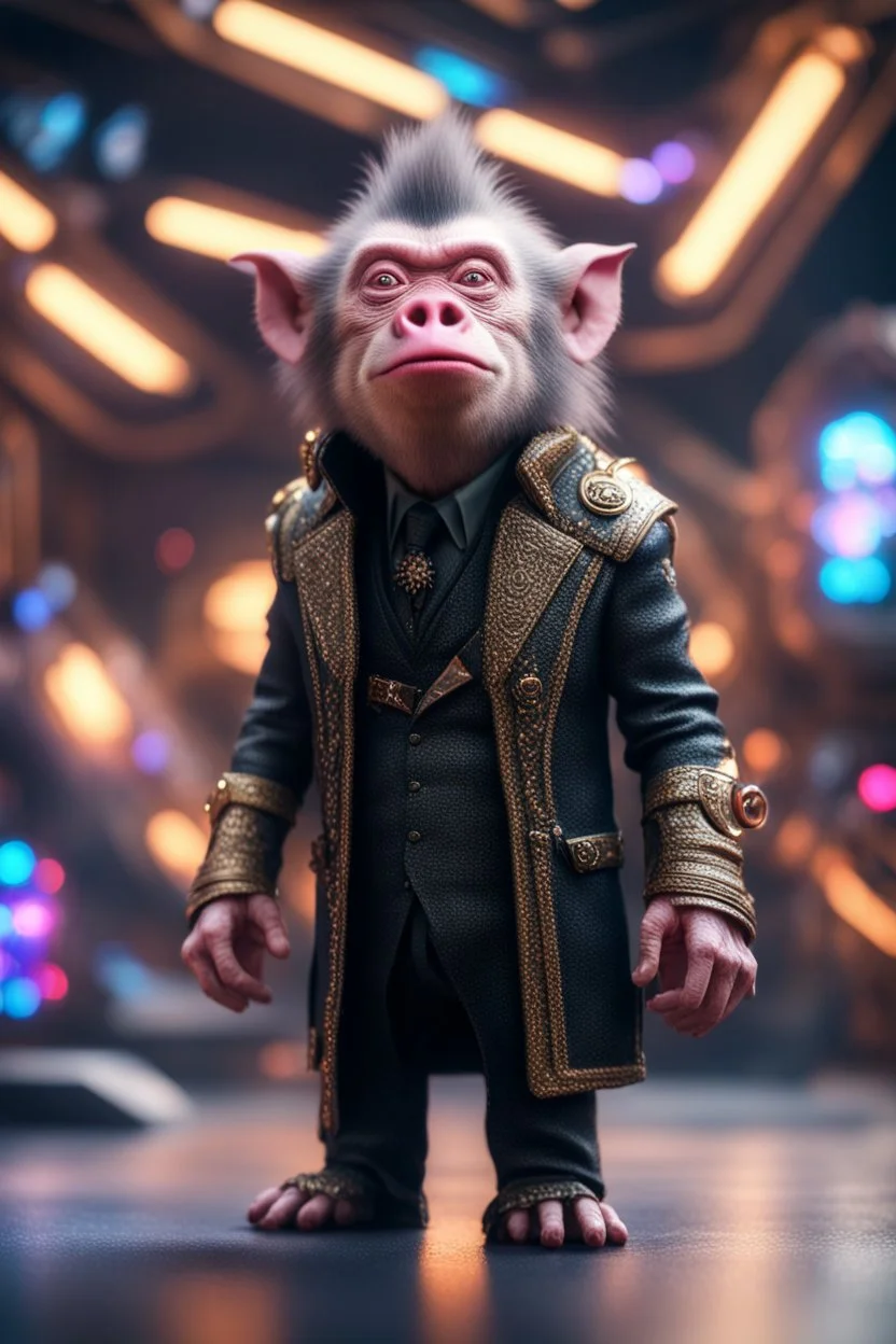 really macho pimp Christopher Walken orc monkey captain chat pig that go hard , in front of space portal dimensional glittering device, bokeh like f/0.8, tilt-shift lens 8k, high detail, smooth render, down-light, unreal engine, prize winning