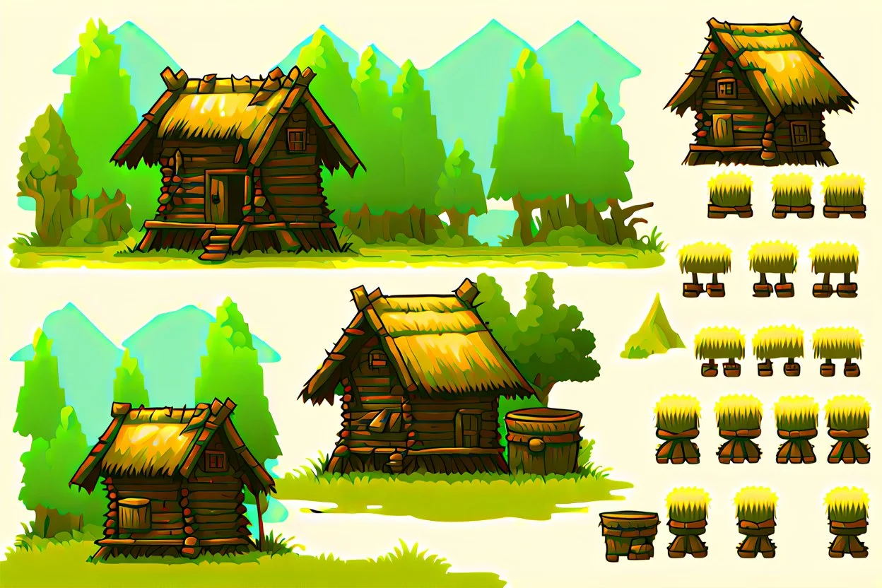 old Russian huts sprite sheet for 2d horizontal platformer