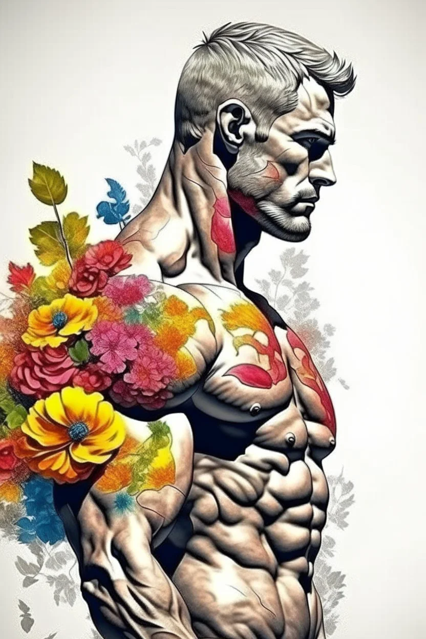 man wall art floral bodybuilder profile