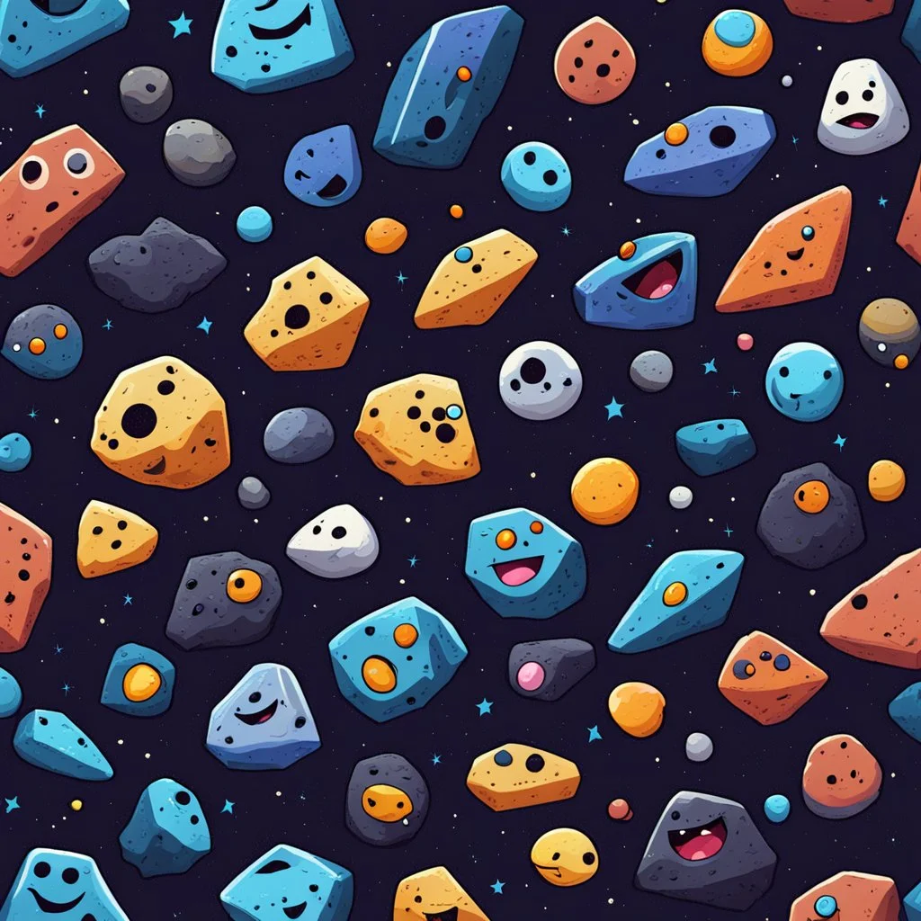 cartoon asteroids with faces