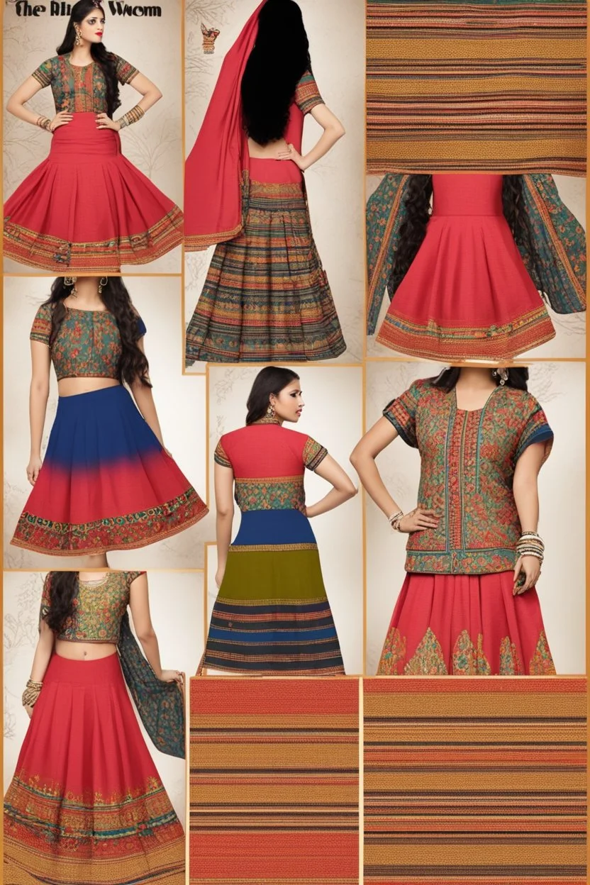 Aesthetic, 3D, Digitized, Hyper realistic, Surreal, Mesmeric, "Assamese Ethnic Tribal / Traditional Woven Women Attire" & Textile (Handloom) Industry themed Mekhela Chador (The bottom half of this distinct dress is called the 'Mekhela ', a round fit used waist downwards over a petticoat) designs, **Featured Designs:** An adventurous traveler who incorporates elements of tribal fashion into her everyday wardrobe, exuding an air of worldly sophistication. **Appearance:** fictional female model end