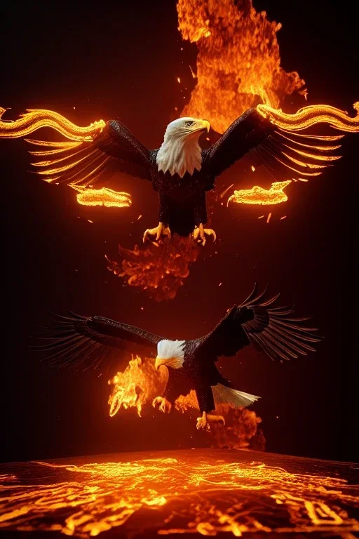 eagle set in fire, cinematic lighting, photorealistic, realistic, detailed, volumetric light and shadow, hyper HD, octane render, unreal engine 5 insanely detailed and intricate, hypermaximalist, elegant, ornate, hyper-realistic, super detailed --v 4