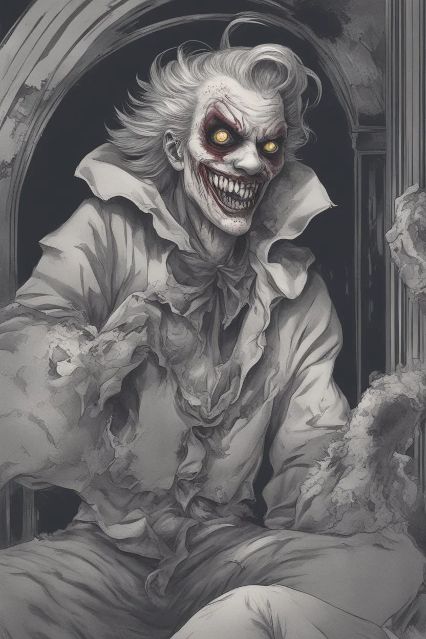 A portrait of a zombie clown in manga style