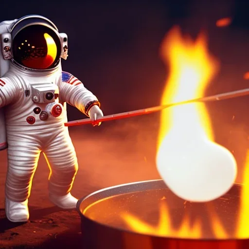 astronaut cooking marshmallows on barbecue from mars unreal engine 5, octan render