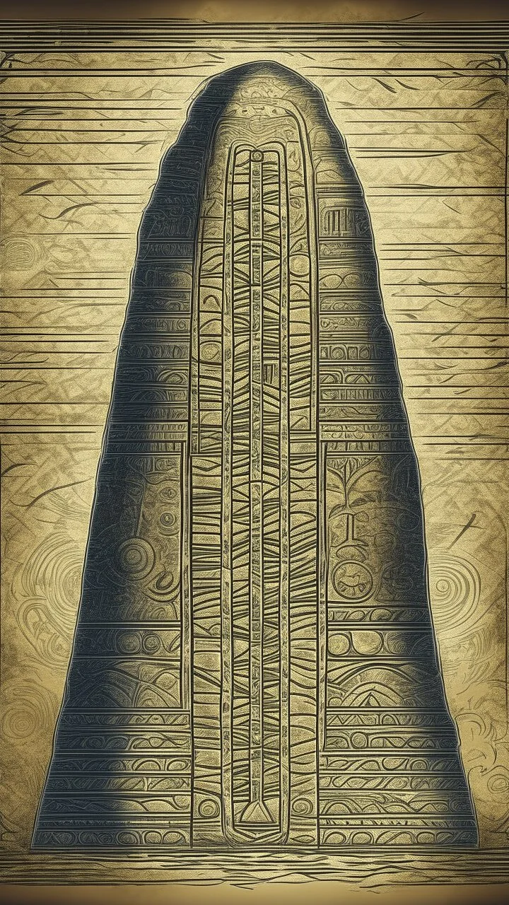 Synthography Art in painting style of a Hammurabi's stele with visual details of summerian shapes and symbols textures