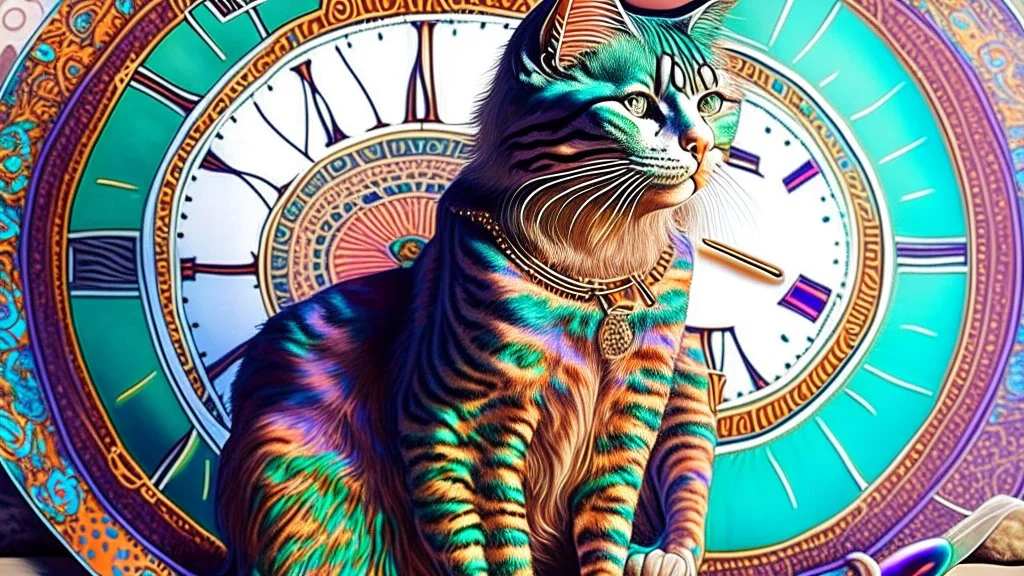 A Cat That Is Sitting On Top Of A Clock, Android Jones And Chris Dyer, Behance. Polished, Inspired By Eduardo Paolozzi, Hypereuphoria, Remix By Ballaberg