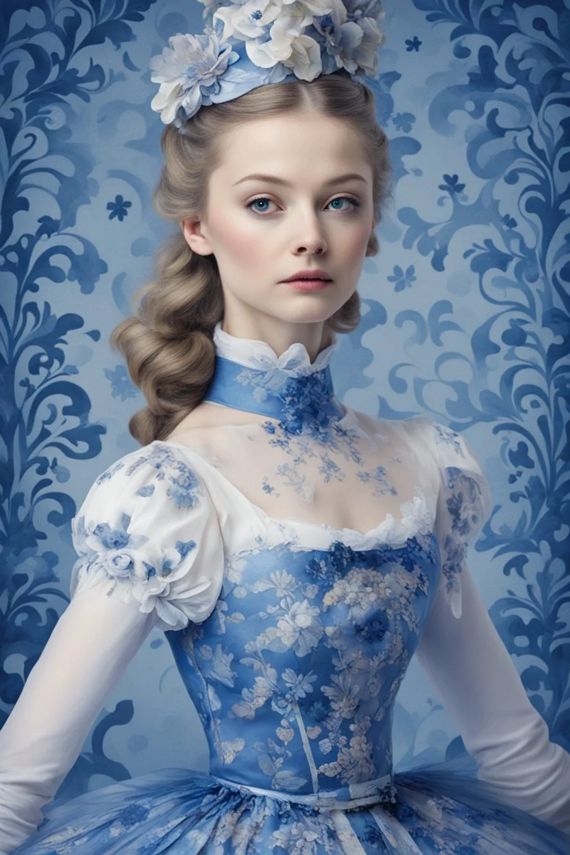 The nutcracker, a kind of girl with blue tones and patterns,