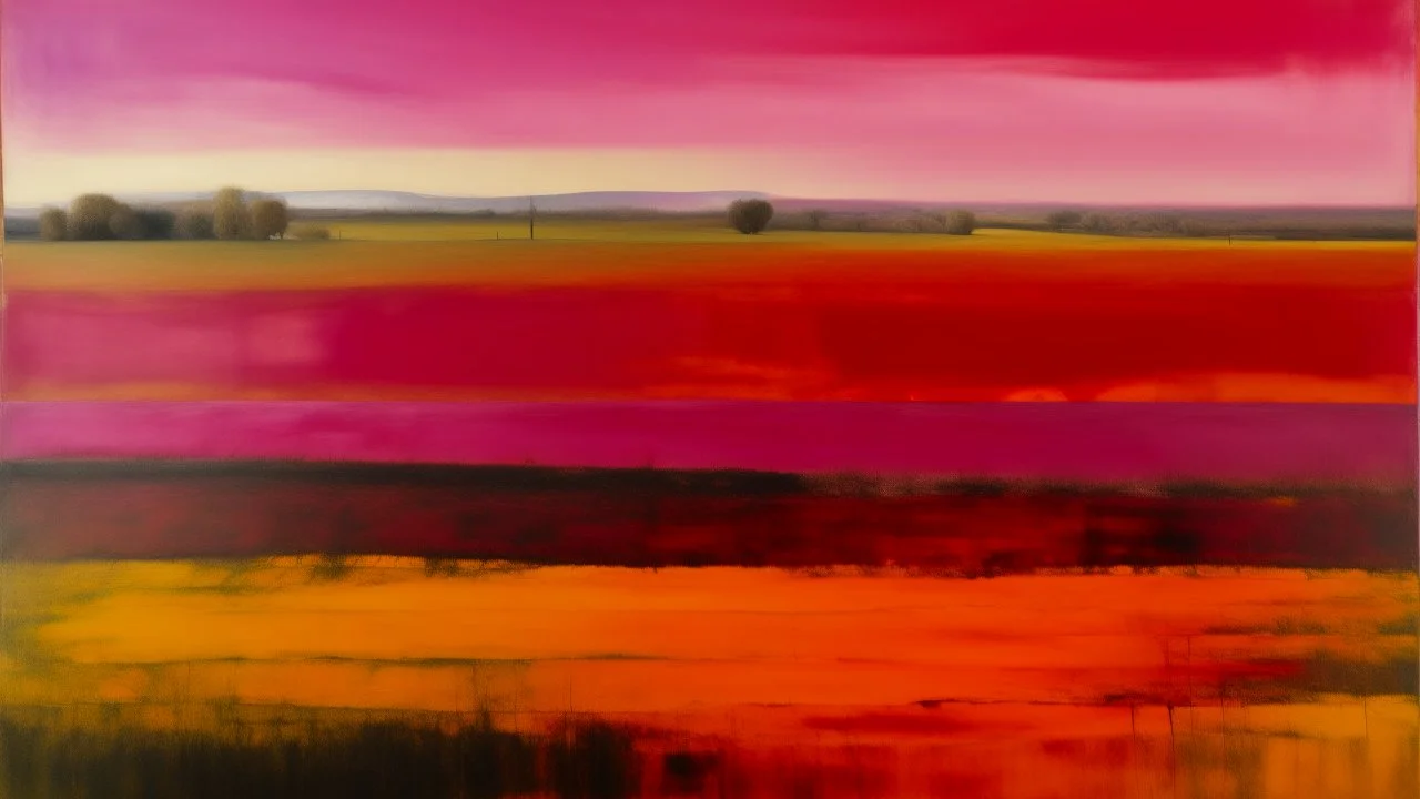 Magenta oracle farmlands with orchards painted by Mark Rothko