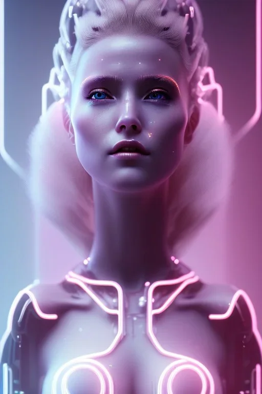 cyberpunk, head, women, portrai, tron sketch of a girl on lined paperA beautiful one nude body of a make up smiling woman blond long hair, alone, high key lighting, volumetric light high details with white stripes and blue eye, smiling with plump pink lips, flowers around, unreal engine petit prince belle fine, profil de trois quart, grand front cosmique, peau bleu cristalline, yeux bleu, perle sur le front long cheveux blond et rose etoilé, cristaux sur le corps, collier de grande princesse, l