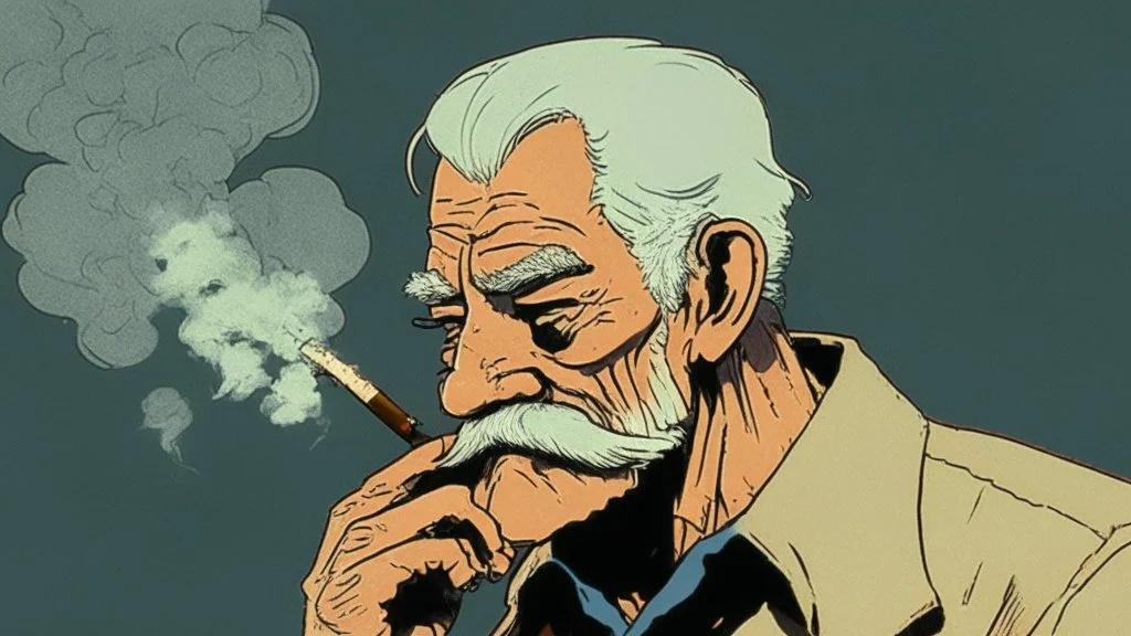 Old man smoking comic style