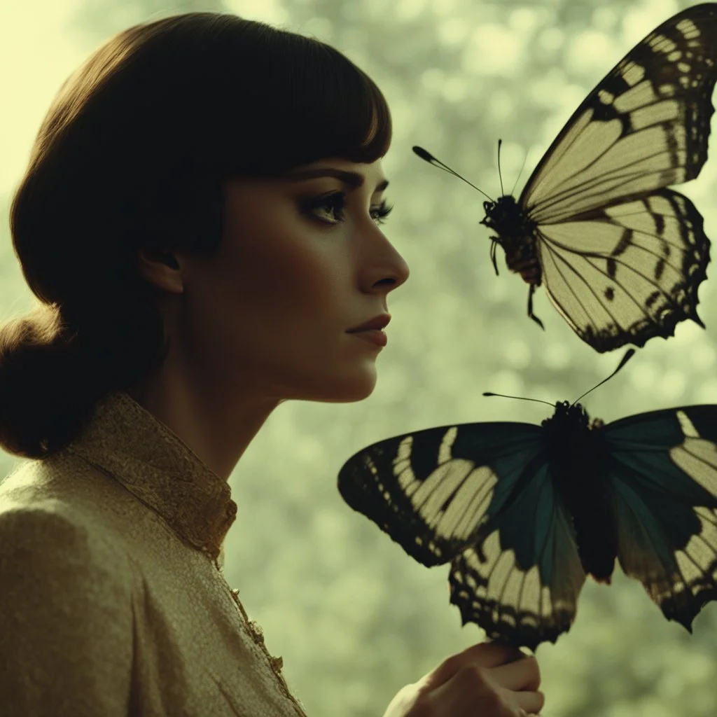 [The Duke of Burgundy] A woman who studies butterflies and moths tests the limits of her relationship with her lesbian lover. [vintage style noisy scratches glitches, Shot the texture and then rewound the film and double exposed from a 1970 B series movie]