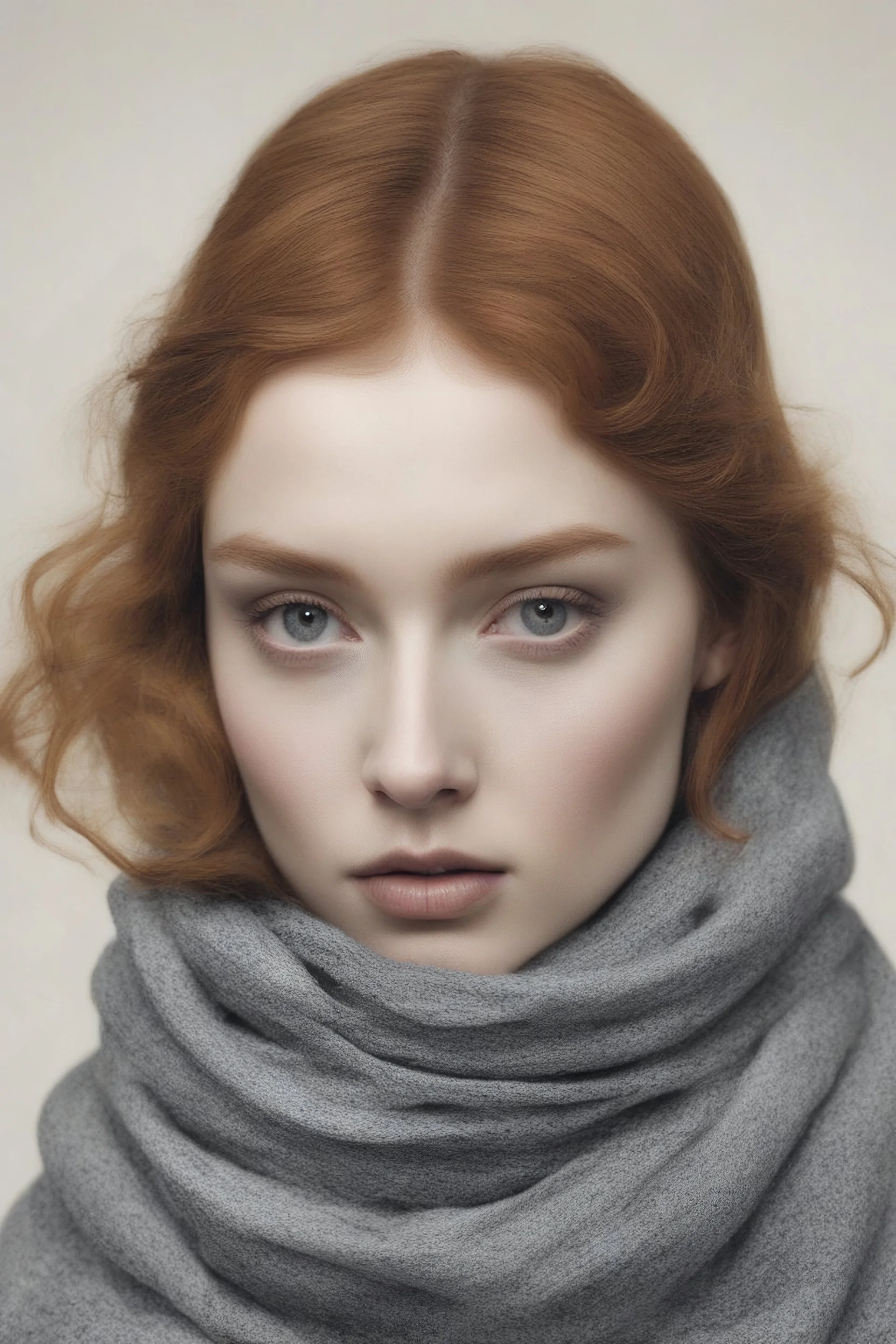 Model lily cole face, a scarf , collage in a book