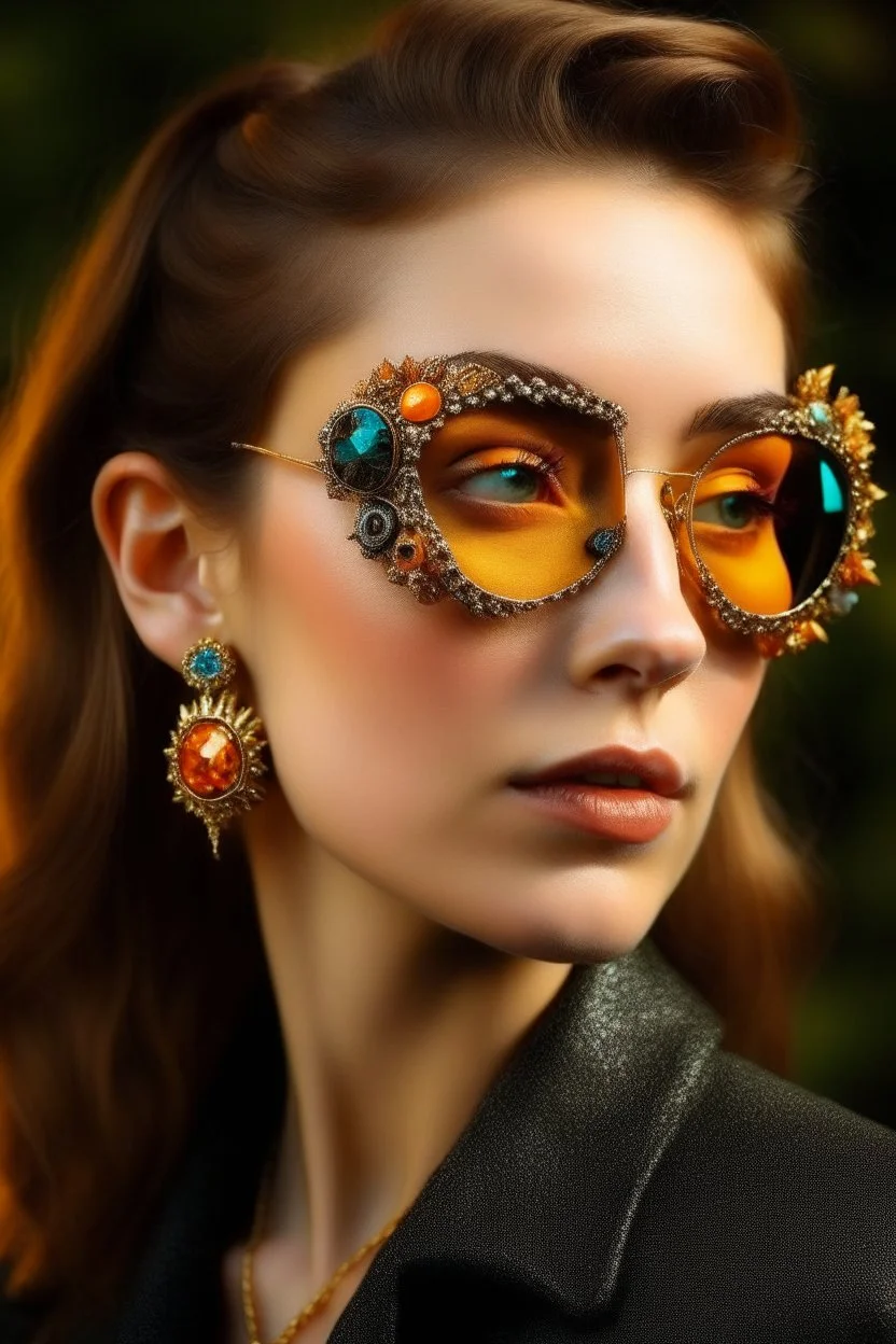 Beautiful of Dutch girl wearing sunglasses with Medieval brooch jewelry., Brooch, gold brooch and daimond, brooches for multiway dresses, decorative jewelry, designed to be attached to garments, decorated with enamel or with gemstones, The best brooch jewelry designs, wildlife as gold brooch design, modern brooches