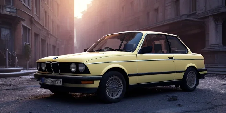 an abandoned 1990 bmw 2-door 4k ,ultra realistic,concept, 4k ,on street, parked in crowded city winter,8k resolution, high-quality, fine-detail