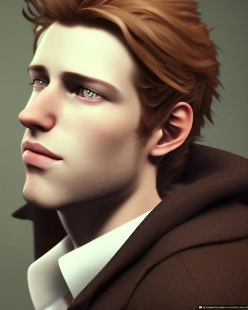 young noble swordman short brown hair photorealistic