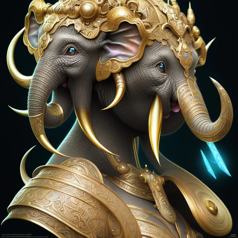 Sango fantasy, fantasy magic, intricate, sharp focus, illustration, highly detailed, digital painting, concept art, matte, art germ and Paul Lewin and Kehinde Wiley, masterpiece black elephant head bronze monkey Asian African girl nice breast Hawaiian hair turquoise golden waves