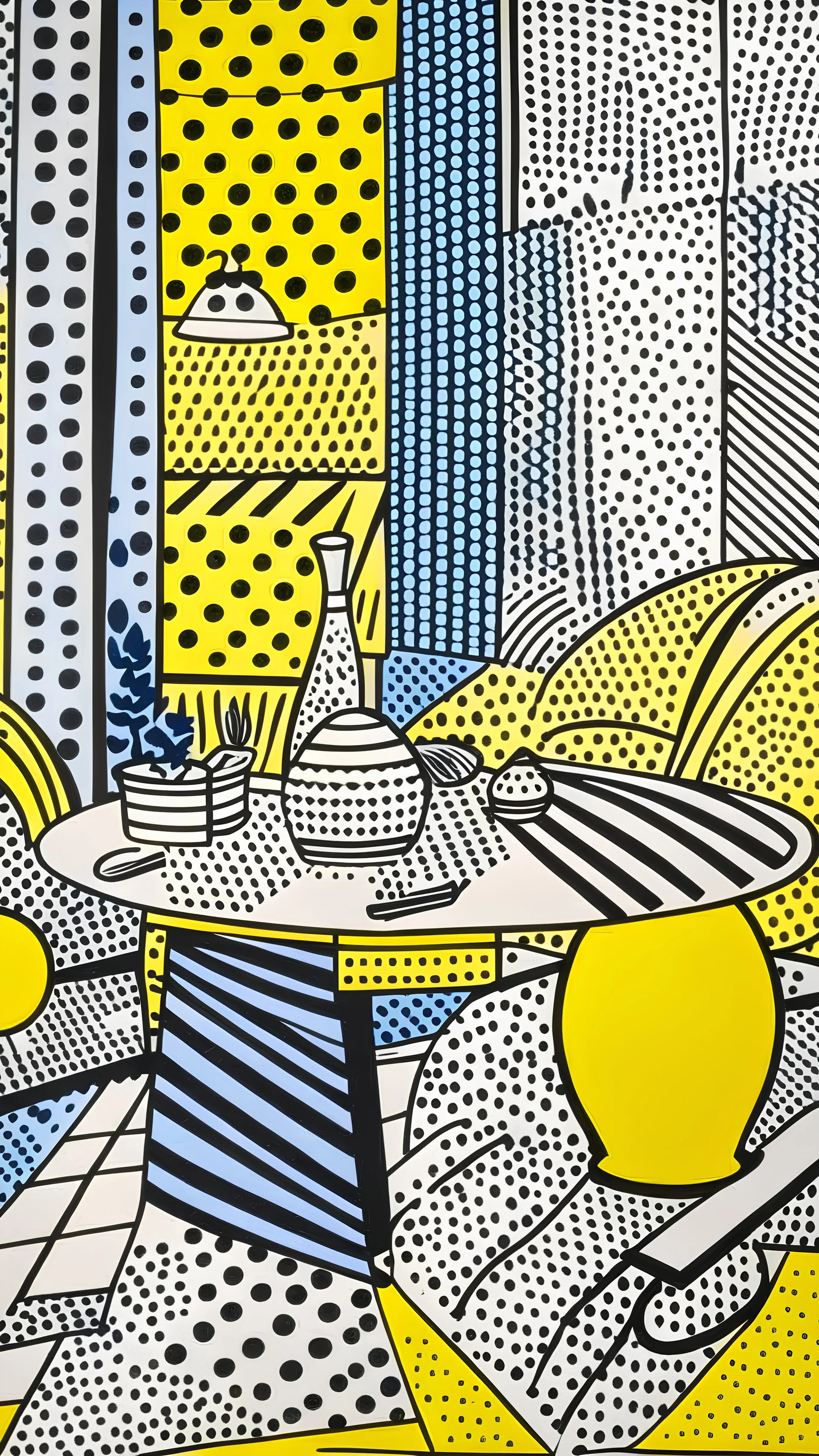 A yellowish orange small fairy kingdom painted by Roy Lichtenstein