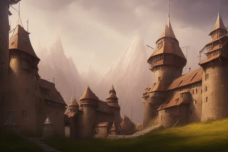 a rough medieval settlement, iron ,iron, iron, fantasy, d&d, concept art, sharp focus, trending on artstation, digital painting, midday, sunny, beautiful