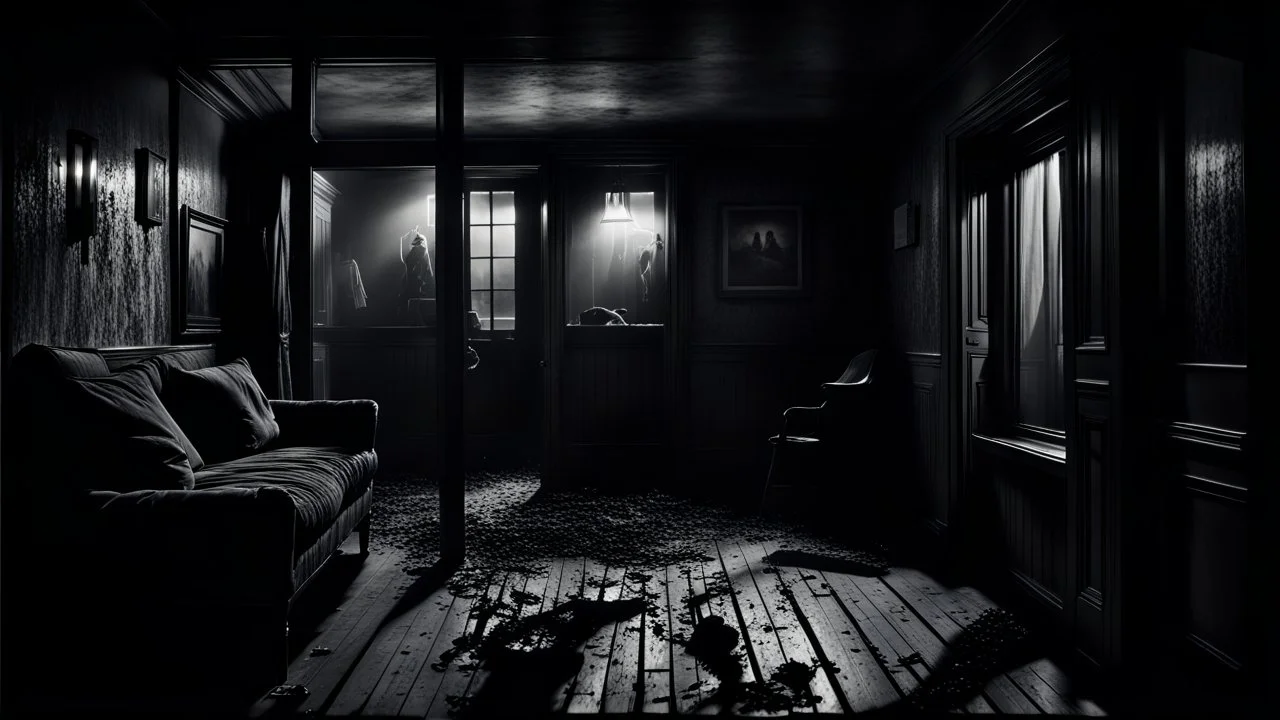 How could someone living on the second floor understand the misery of the one on the ground floor? high contrast, detailed, dark , noir, thriller, deep dark colors, gloomy, cinematic