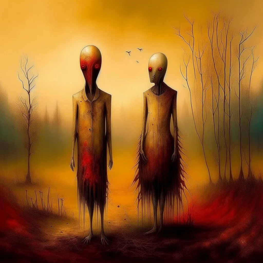 Style by Gabriel Pacheco, VS Gaitonde, Zdzislaw Beksinski, Vladimir Kush, sinister abstract surreal art, a metaphorical representation of the ephemeral parasite confusing death rivalry, gestalt lunatic grass shine, warm colors, surreal masterpiece, juxtaposition of the uncanny banal, sharp focus, never-before-seen composition