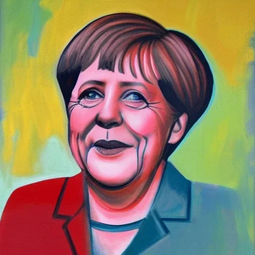 expressionist painting of angela merkel on a horse