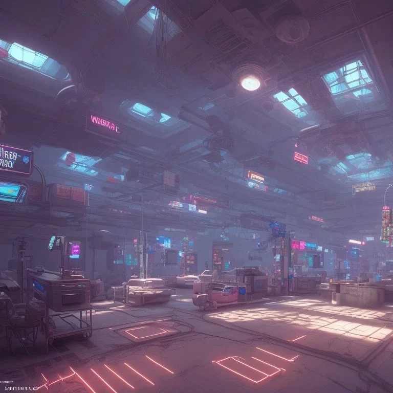 Cyberpunk, hospital modern elevation, Wes Anderson Lut, hyper realistic, 8k, unreal engine 5