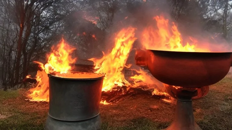 large cauldron over fire